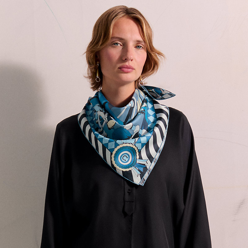 Pony Pit Stop double face scarf 90 - Blue | Hermès Mainland China